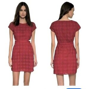 Madewell Happening eyelet Cutout Dress Size 2 Cotton Rustic Barn Red Boho Mini
